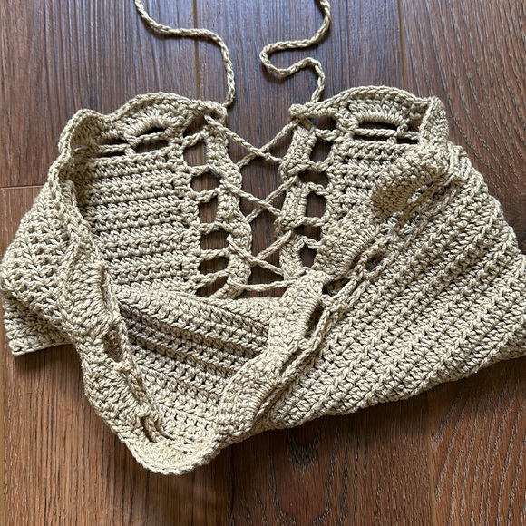 Seayarn Crotchet Tan Handmade Top Medium - Picture 6 of 7